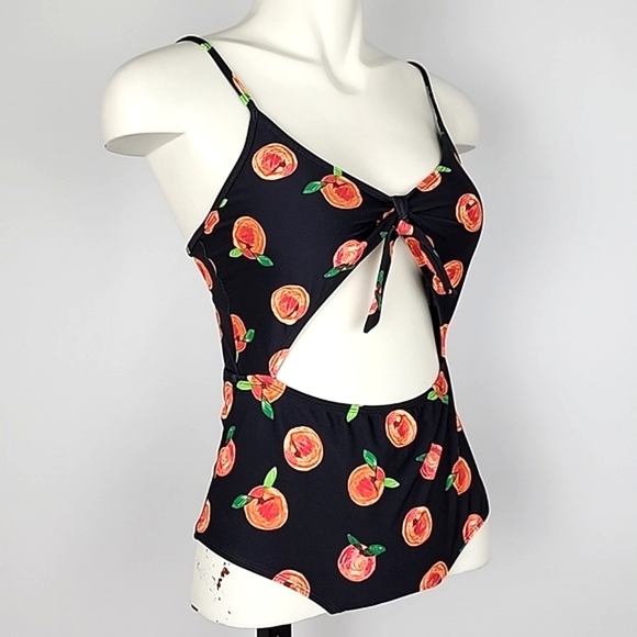 Eidon SGS Sports One Piece Cut Out Bathing Suit Black Peaches Print Size Small - Picture 3 of 15